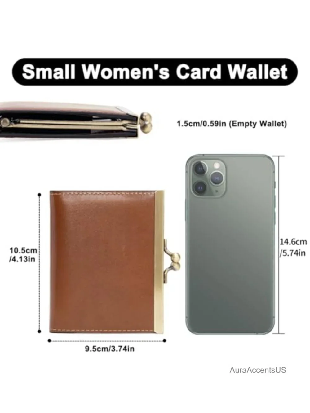Genuine Leather Vintage Kiss Lock Card Holder Wallet for Women Bifold Compact